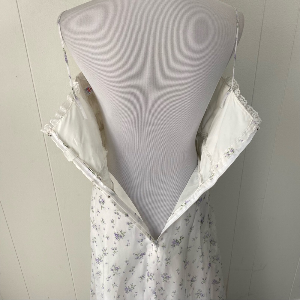 VTG 70s White Purple Chiffon Formal Dress Spaghetti Strap Bolero Lace Coverup XS - Picture 9 of 15